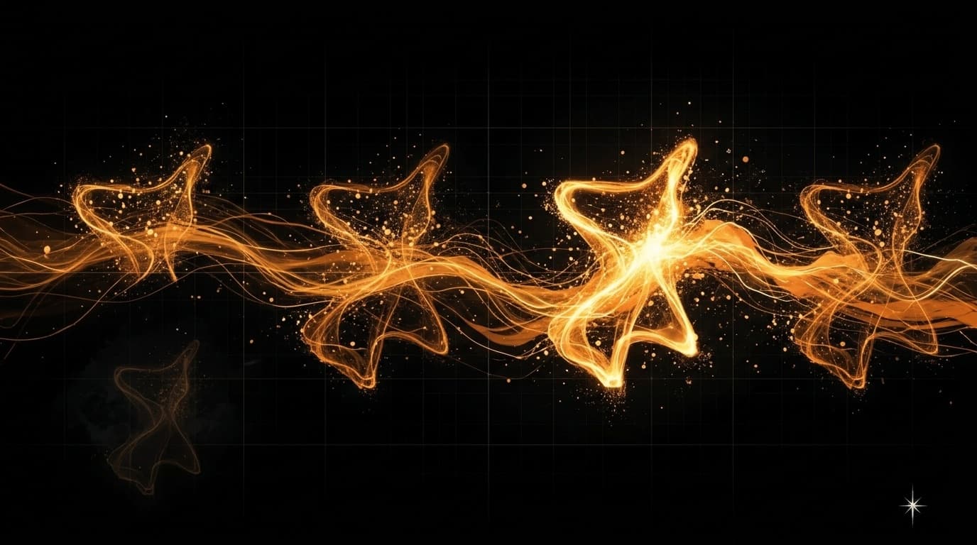 The same constellation of glowing light repeating across a dark frame, one occurrence burning brighter and one barely visible in shadow